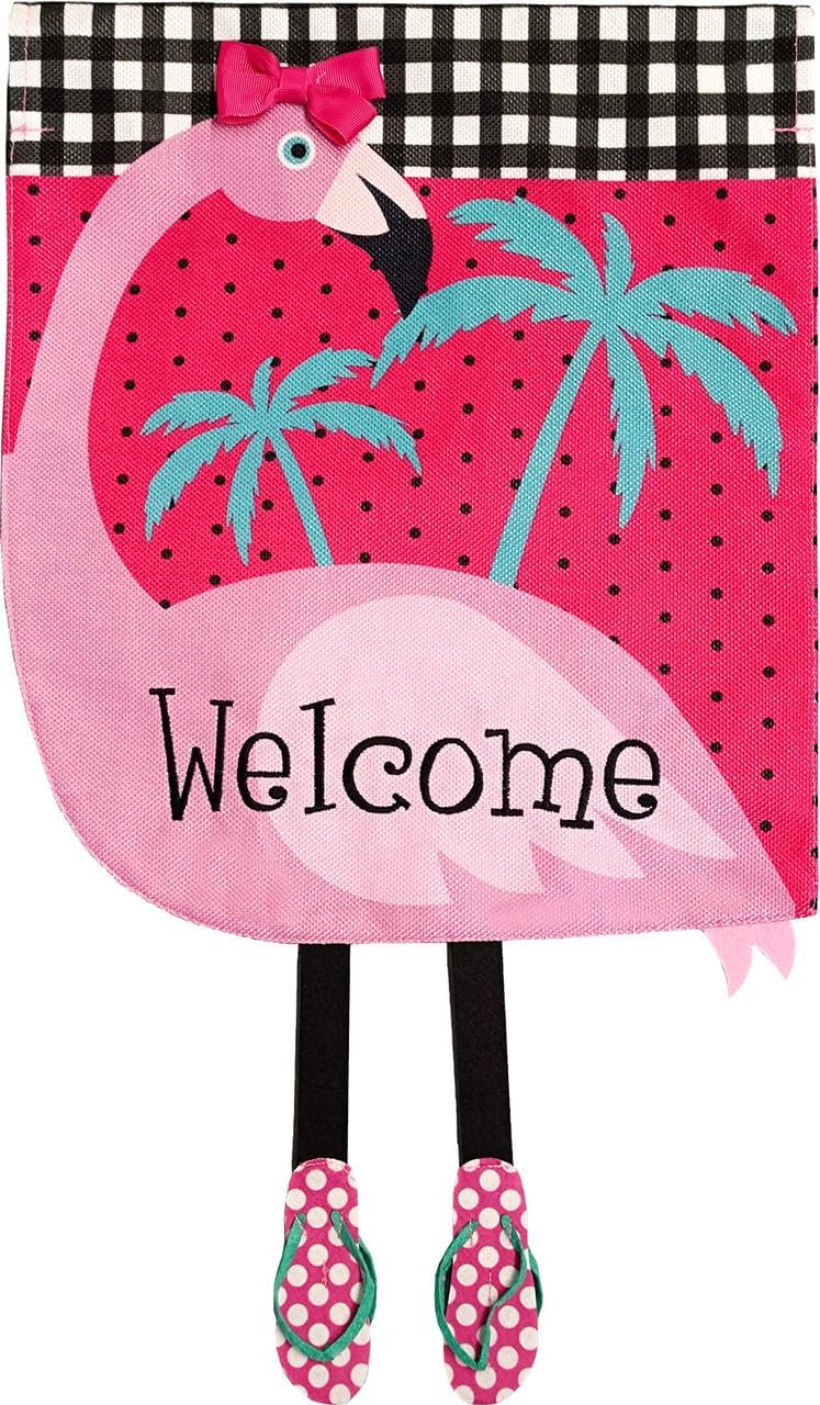 Fancy Flamingo Summer Burlap House Flag Welcome 28" x 40" Briarwood Lane