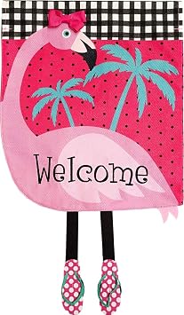Fancy Flamingo Summer Burlap Garden Flag Welcome 12.5" x 18" Briarwood Lane