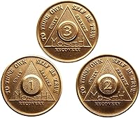 Vista 1 de wendells AA Alcohólicos Anónimos Medallón Set 30 60 90 Días 1 2 3 Meses Bronce Meses Chips Monedas