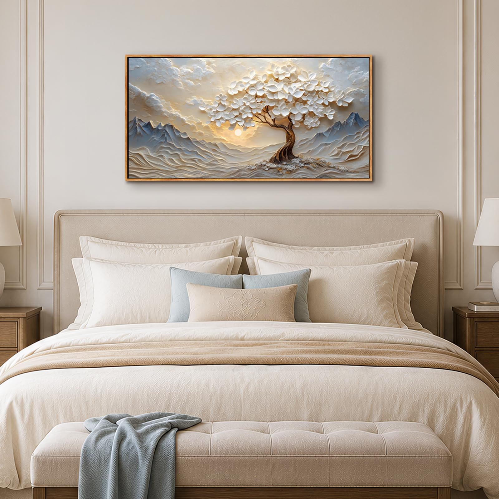 JHHUAMO Baum des Lebens Bilder mit Rahmen Schlafzimmer Wohnzimmer 50x100 cm | Lebensbaum Bild, Hochauflösender Druck, Stabiler Rahmen, Einfaches Aufhängen, Vielseitig Einsetzbar