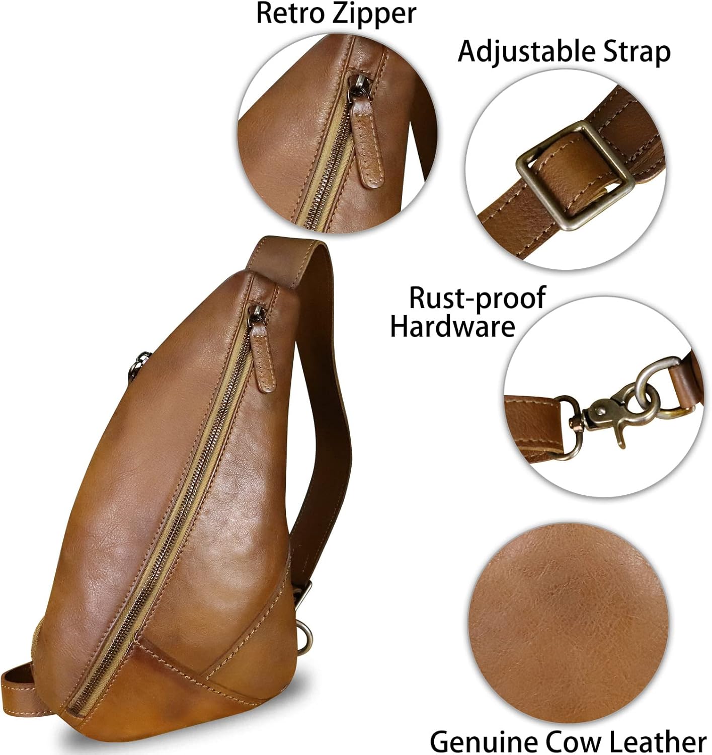Genuine Leather Silng Bag for Women and Men Vintage Leather Sling Backpack Shoulder Crossbody Bag Chest Purses - Image 6