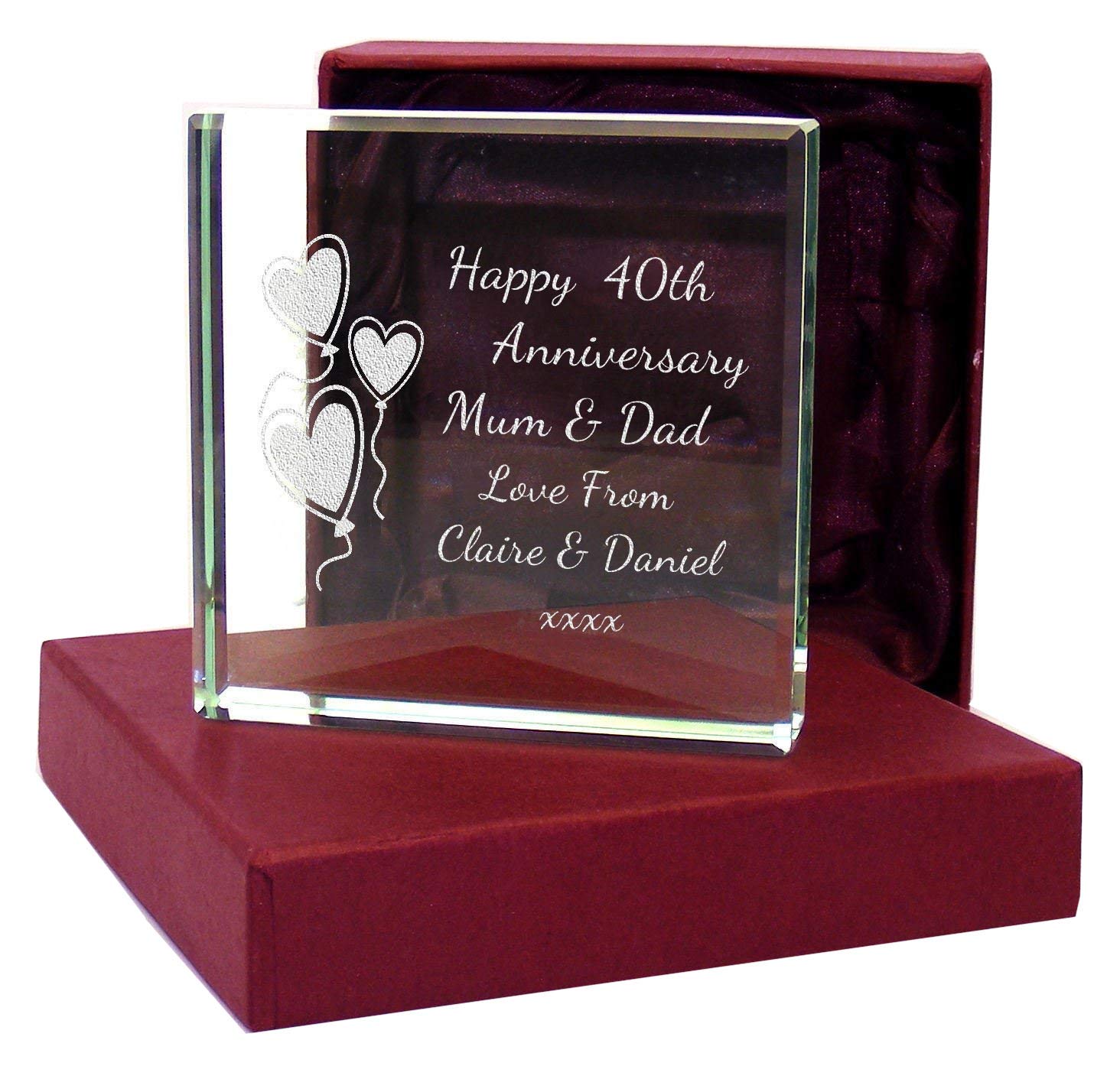 County Engraving Jade Engraved 40Th Ruby Wedding Anniversary Presentation Glass Block Keepsake Gift 6Cm X 6Cm