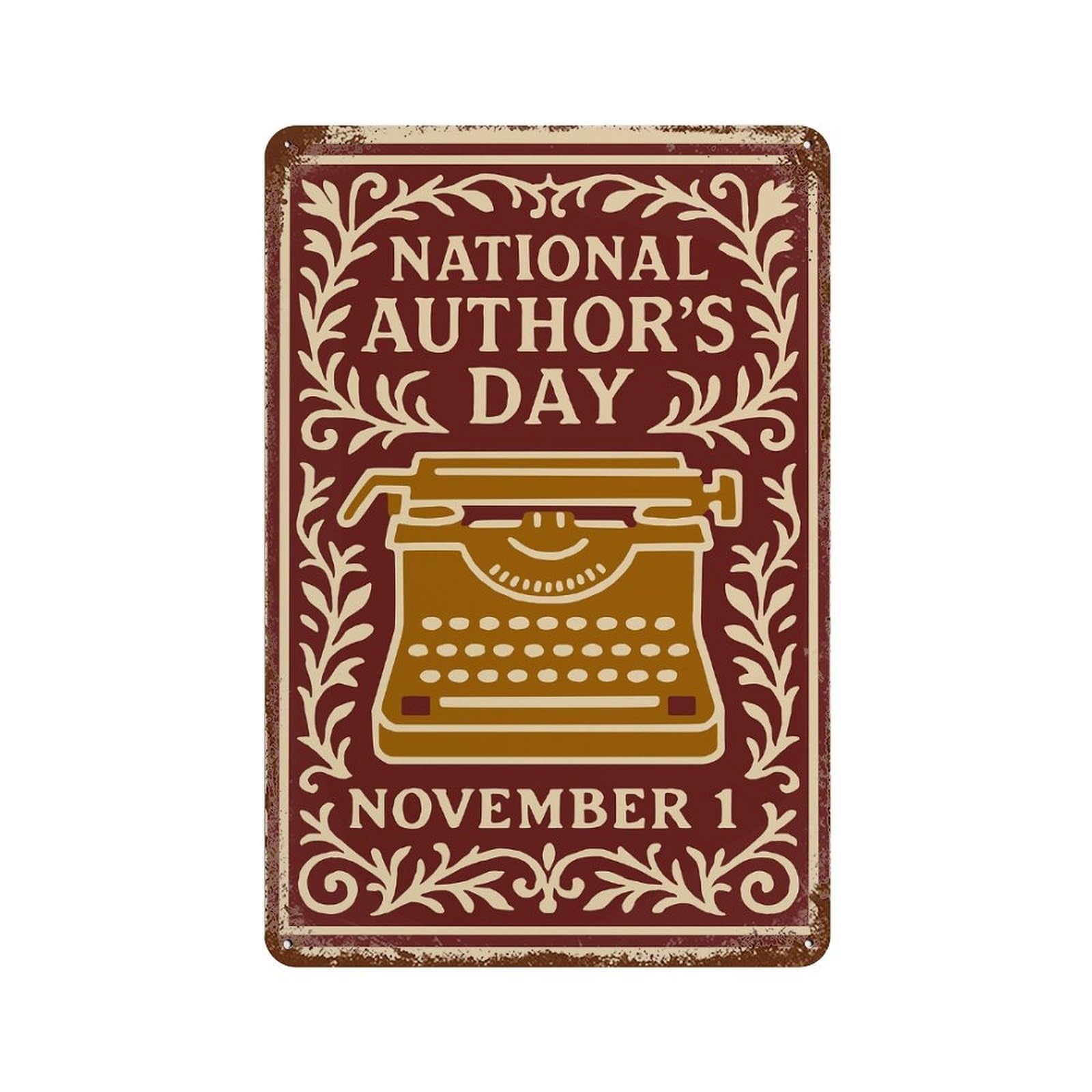 National Authors Day November 1st Rust Effect Tin Sign 11.8"x7.9", Rustic Home Decor for Garage, Bar And Workshop Decor