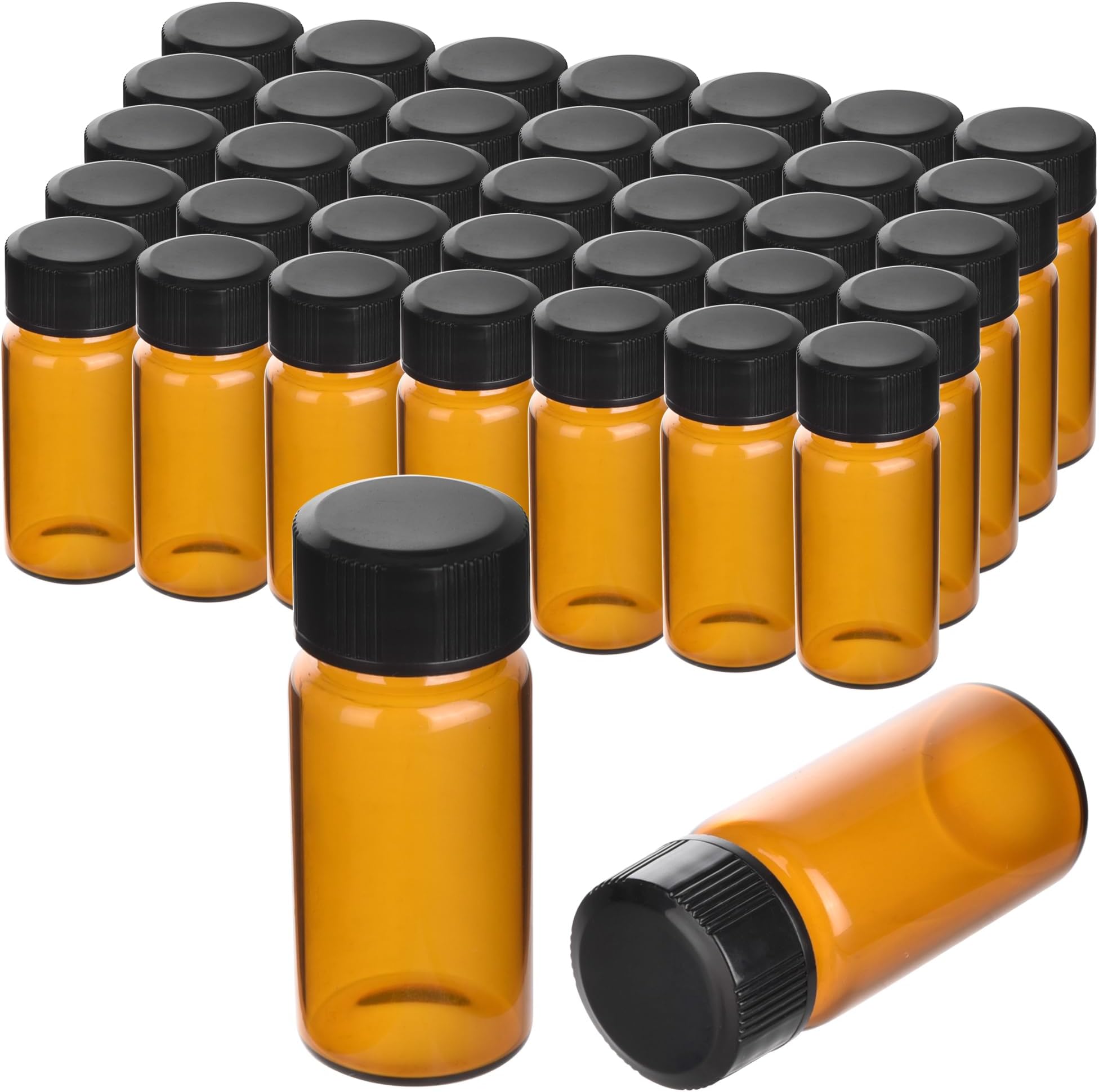 ESHATO 100 Pieces Glass Sample Vial, Liquid Sampling Small Glass Bottle with Black Plastic Screw Caps (10ML, Brown)