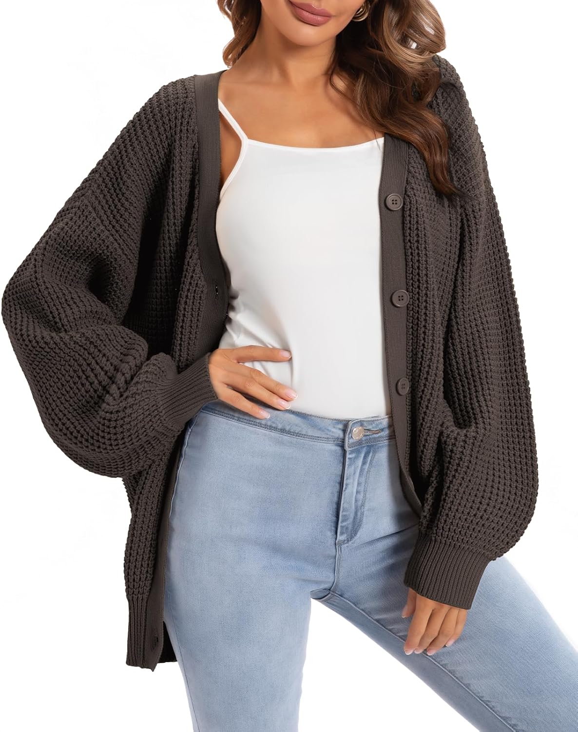QUALFORT Cardigan Sweaters for Women 100% Cotton Button-Down Oversized Knit Outerwear Fall Tops for Women 2026