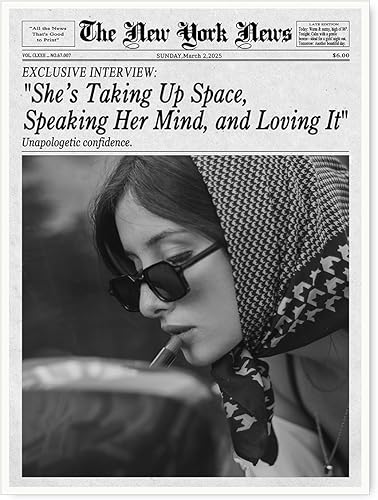 Arte de pared de periódico vintage de Nueva York, con cita feminista en blanco y negro, póster editorial retro para decoración moderna de moda, sala