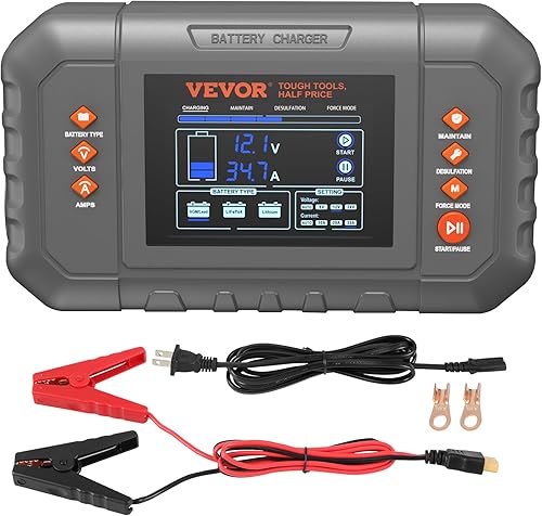 Miniatura 9 de VEVOR Cargador de batería inteligente, 35 amperios, LiFePO4 de litio de plomo-ácido (AGMGelSLA), cargador de batería de automóvil con pantalla LCD,