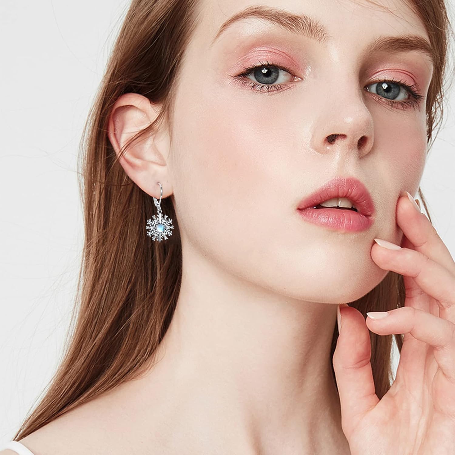 Sterling Silver Moonstone Snowflake Drop Earrings - Stud Earrings - Hypoallergenic Snowflake Jewelry - Birthday & Christmas Gifts for Women & Girls - Image 5