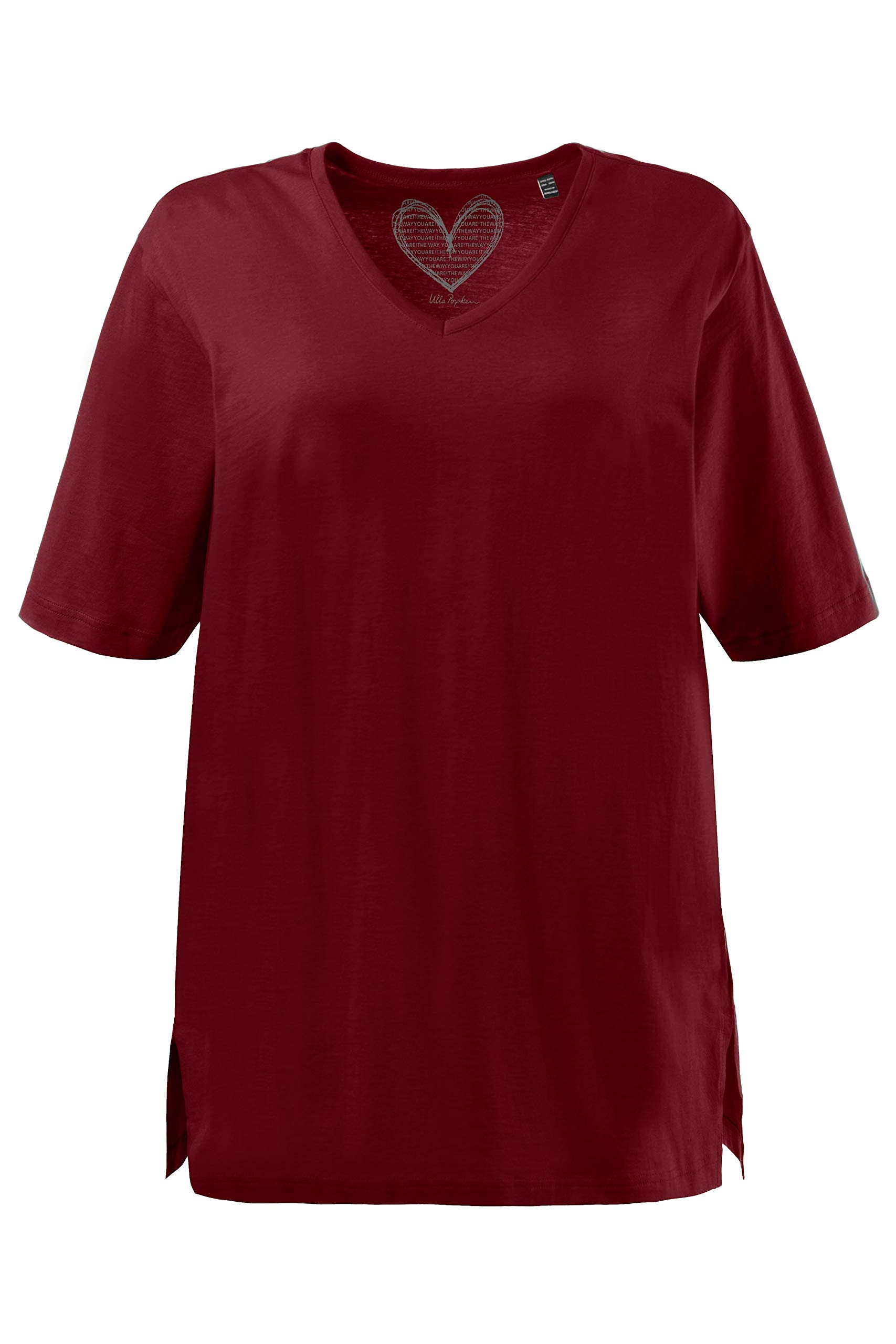 Ulla Popken Femme Grandes Tailles T-Shirt V, Relaxed, Pur Coton Coquelicot 42+ 515283 57-42+