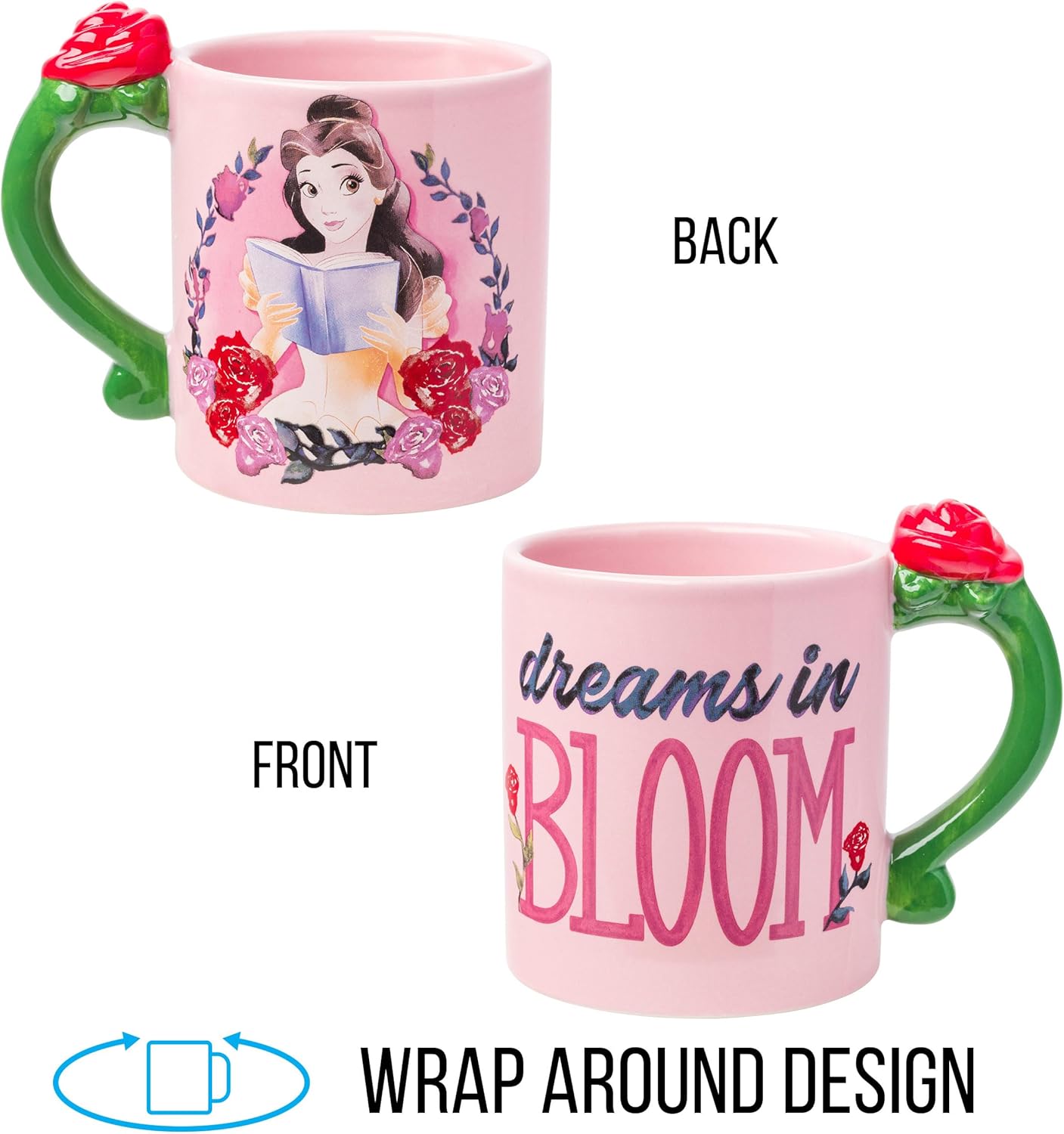 Silver Buffalo Disney Princess Beauty and the Beast Belle Dreams in Bloom Roses 3D Sculpted Handle Ceramic Mug, 20 Ounces - Image 5