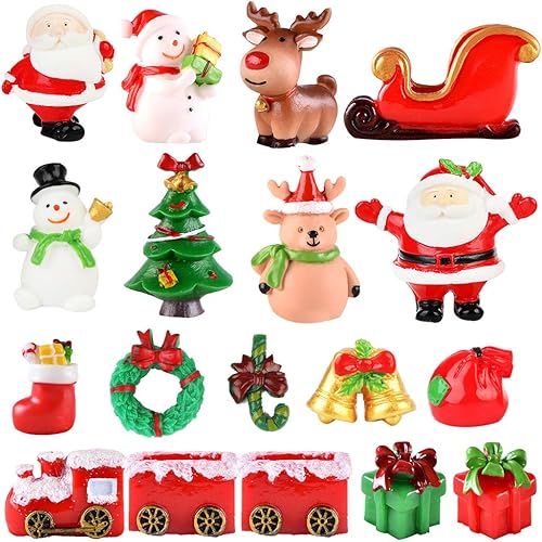 yeesport 18 figuras en miniatura de Navidad, mini Papá Noel, adorno de Navidad, micro paisaje, árbol de Navidad, muñeco de nieve, reno, regalo para