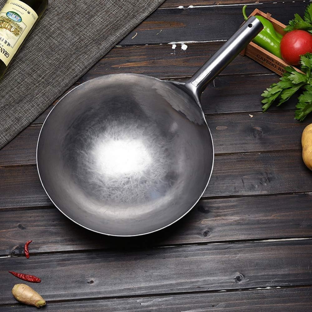 Wok in Acciaio al Carbonio, Pre-stagionato, Autentico Wok Martellato A Mano da 14 Pollici/32 Cm, Utilizzato per Pentole Antiaderenti Tradizionali Cinesi nei Ristoranti per Famiglie, 36cm