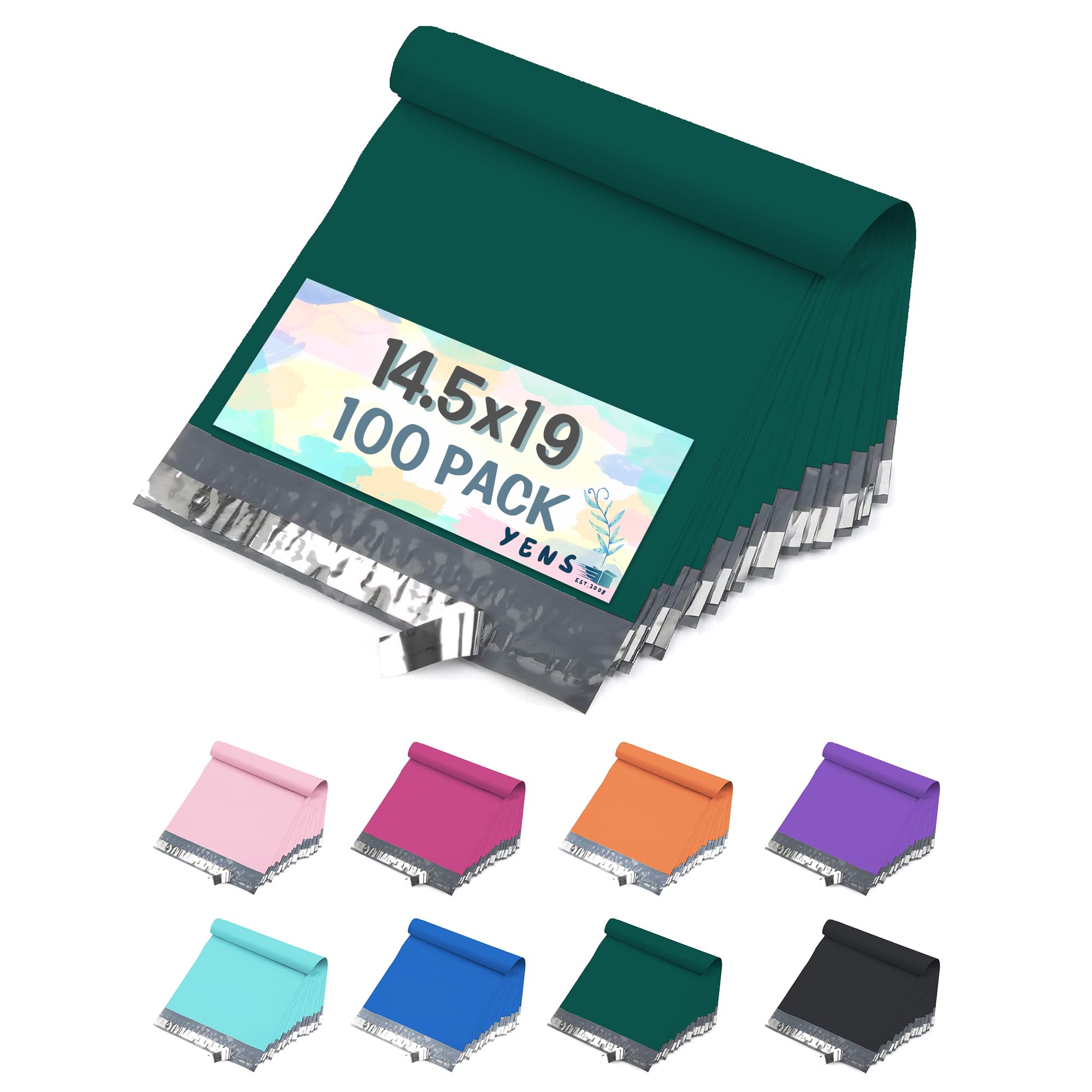 Yens Poly Mailers 14.5X19 100 Pack Green,Strong Self Seal Adhesive Shipping Envelopes Waterproof for Shipping, Mailing, Packaging M7