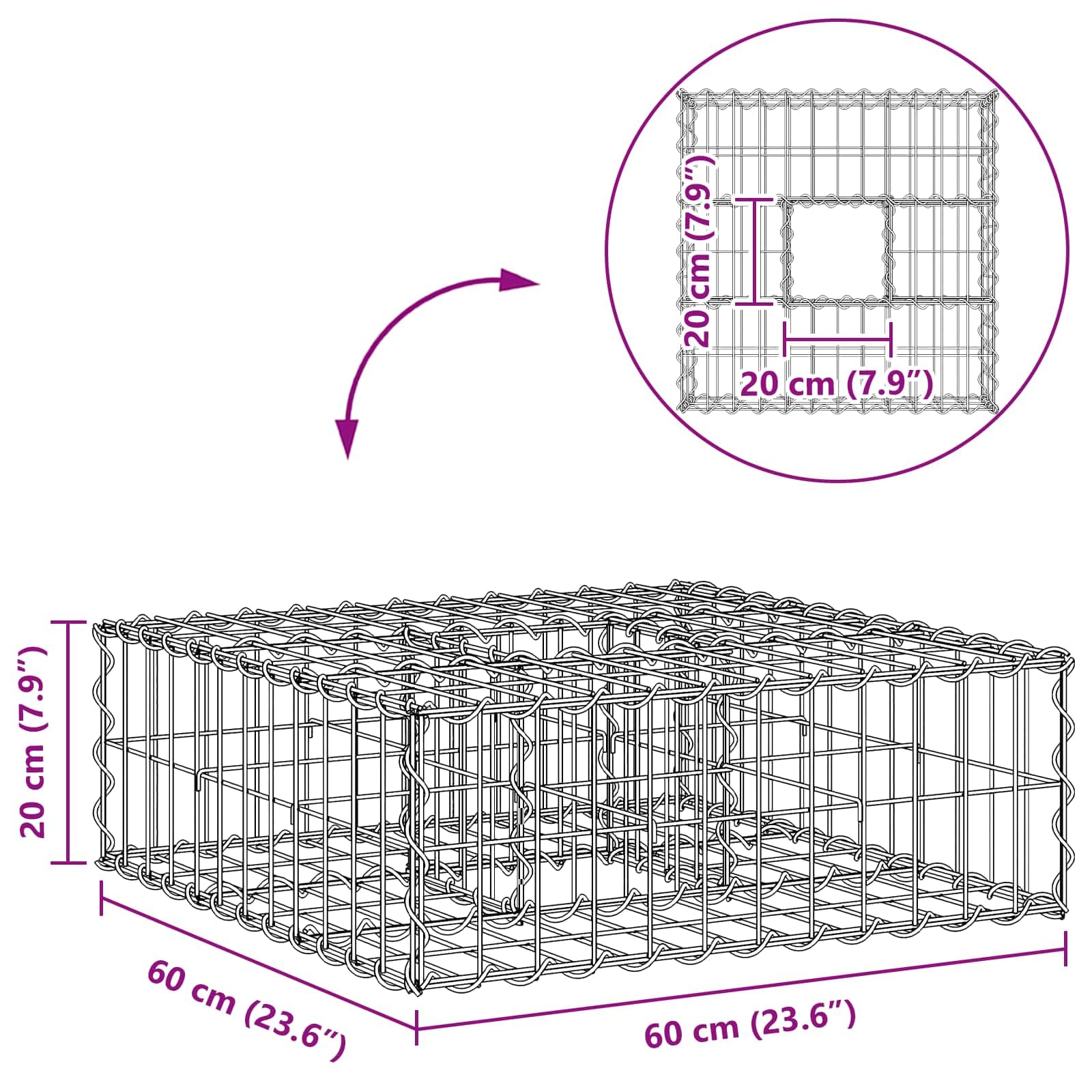vidaXL Podniesione łóżko gabionowe 60 x 60 x 20 cm Stal Galwanizowana