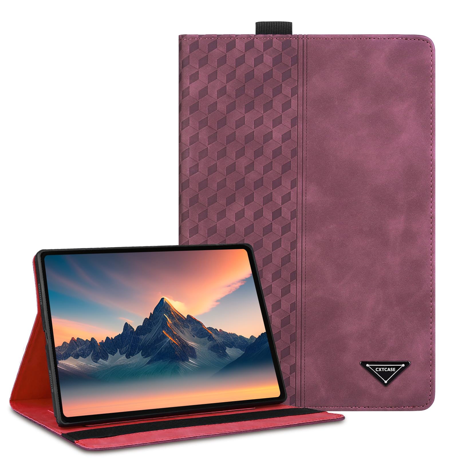 CXTCASE Hülle für Samsung Galaxy Tab S7 2020/S8 2022/S9 2023, Multi-Winkel Folio Flip PU Lederhülle Smart Cover Case Schutzhülle für Samsung Galaxy Tab S7 2020/S8 2022/S9 2023, Weinrot