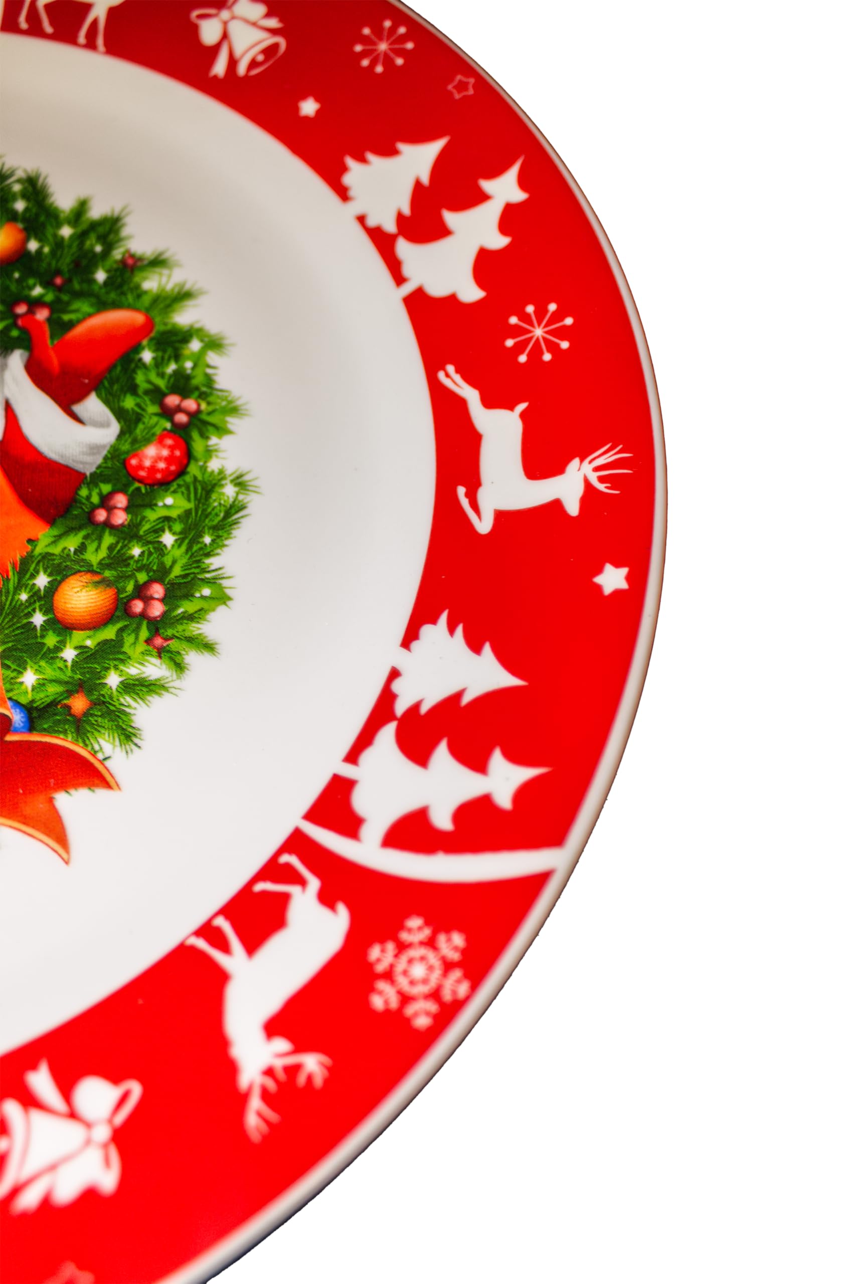 Lot de 18 Assiettes en Porcelaine de Noël pour 6 Personnes avec Décoration Père Noël et Guirlande