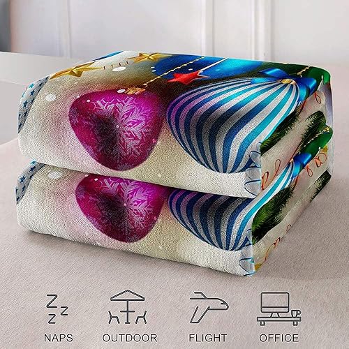 Vista 159 de LUVIVIHOME Manta de Feliz Navidad, bolas de Navidad azules doradas, manta de invierno con copos de nieve, manta individual, acogedora manta cálida