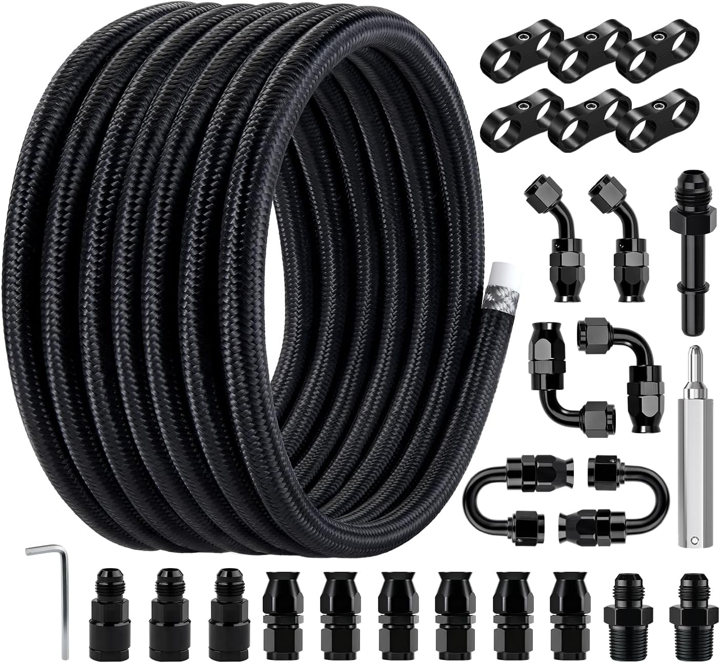 EVIL ENERGY 6AN PTFE Fuel Line Kit,E85 Nylon Braided Fuel Hose 20FT PTFE LS Swap EFI Fuel Line Fitting Kit AN6