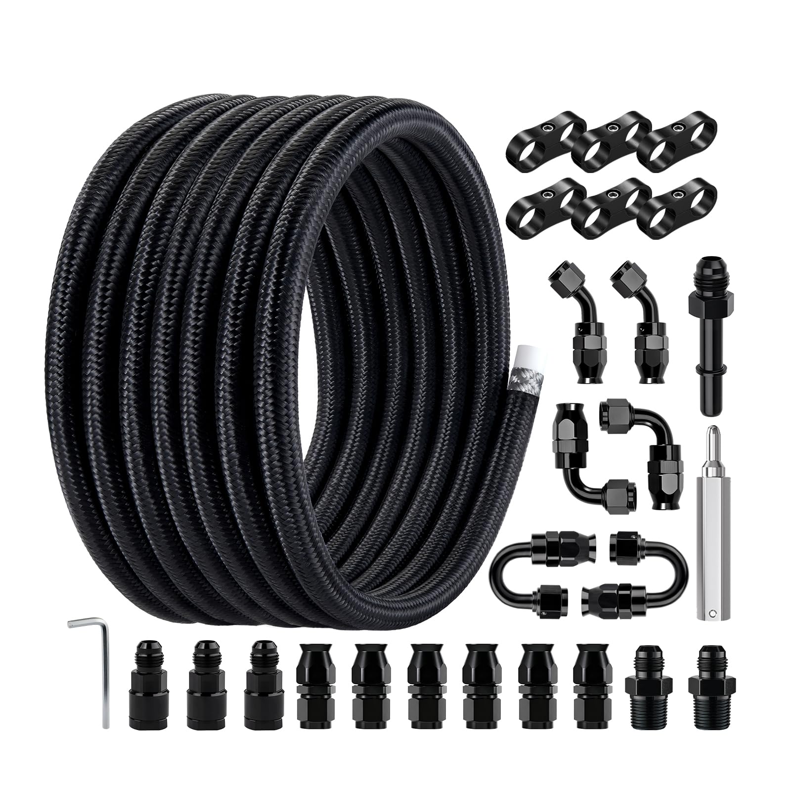 EVIL ENERGY 6AN PTFE Fuel Line Kit,E85 Nylon Braided Fuel Hose 20FT PTFE LS Swap EFI Fuel Line Fitting Kit AN6