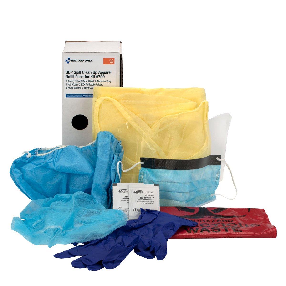 First Aid Only 00701 10 Piece Spill CleanUp Apparel Refill Kit, For Large Industrial BBP Cabinet