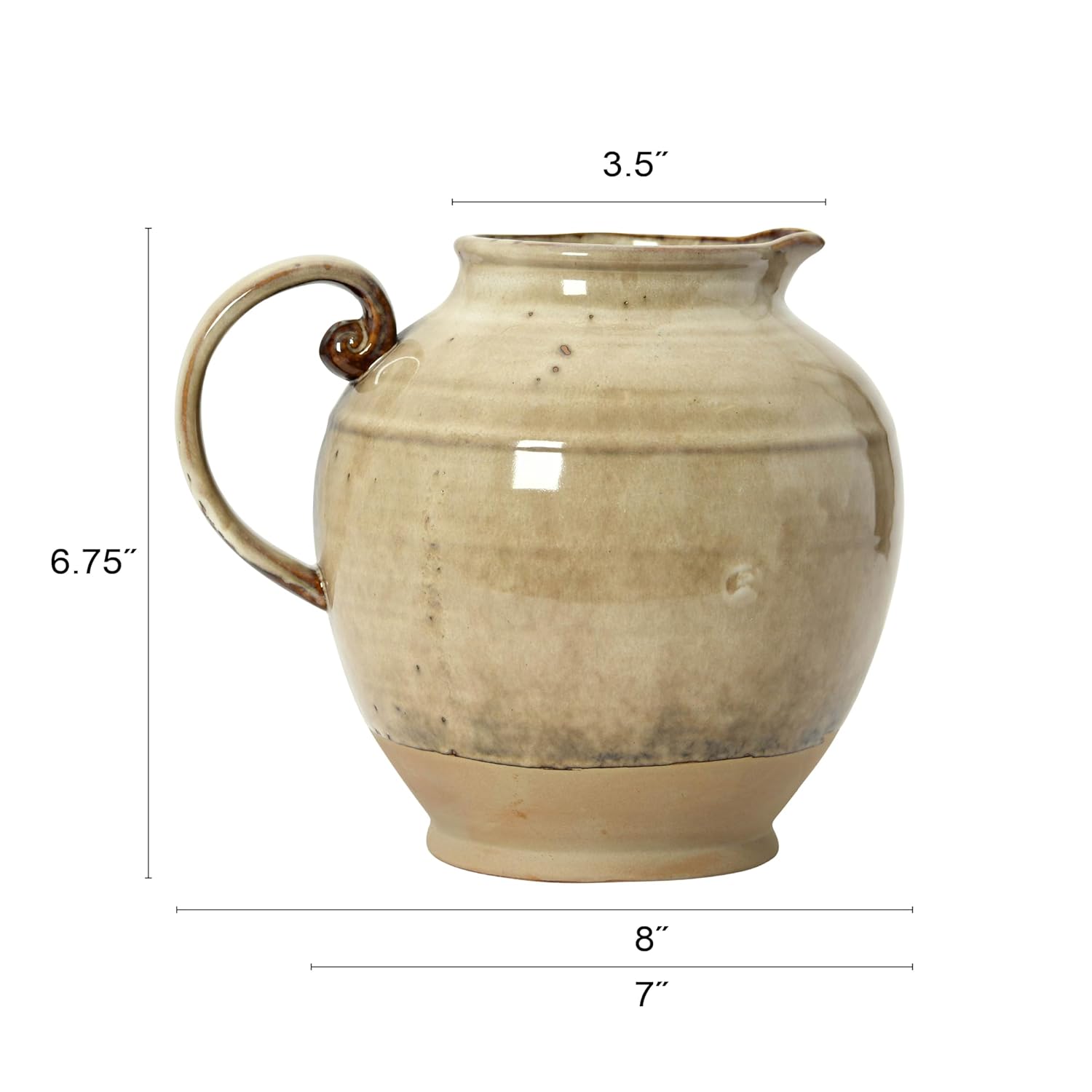Creative Co-Op Stoneware, Reactive Glaze Pitcher, 8" L x 7" W x 7" H, Greige