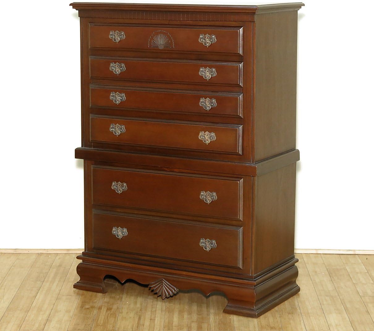 Solid Mahogany 5 Drawer Stacked Chest on Chest Dresser