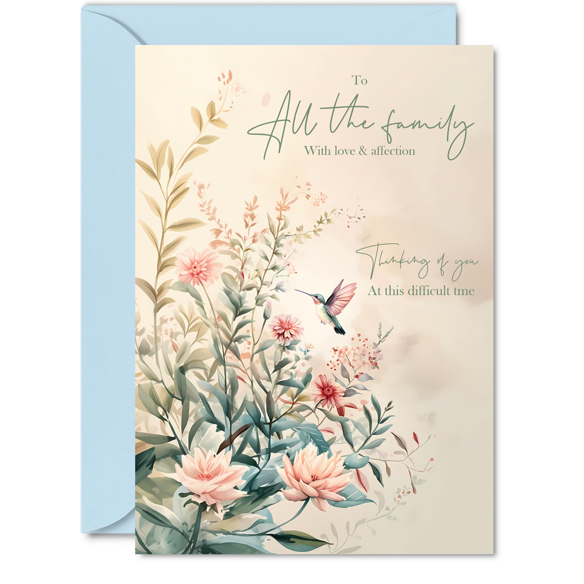Floral Sympathy Card - Hummingbird Flowers - Mourning Bereavement Cards for Friends Family, A5 Condolences Thinking of You Greeting Cards