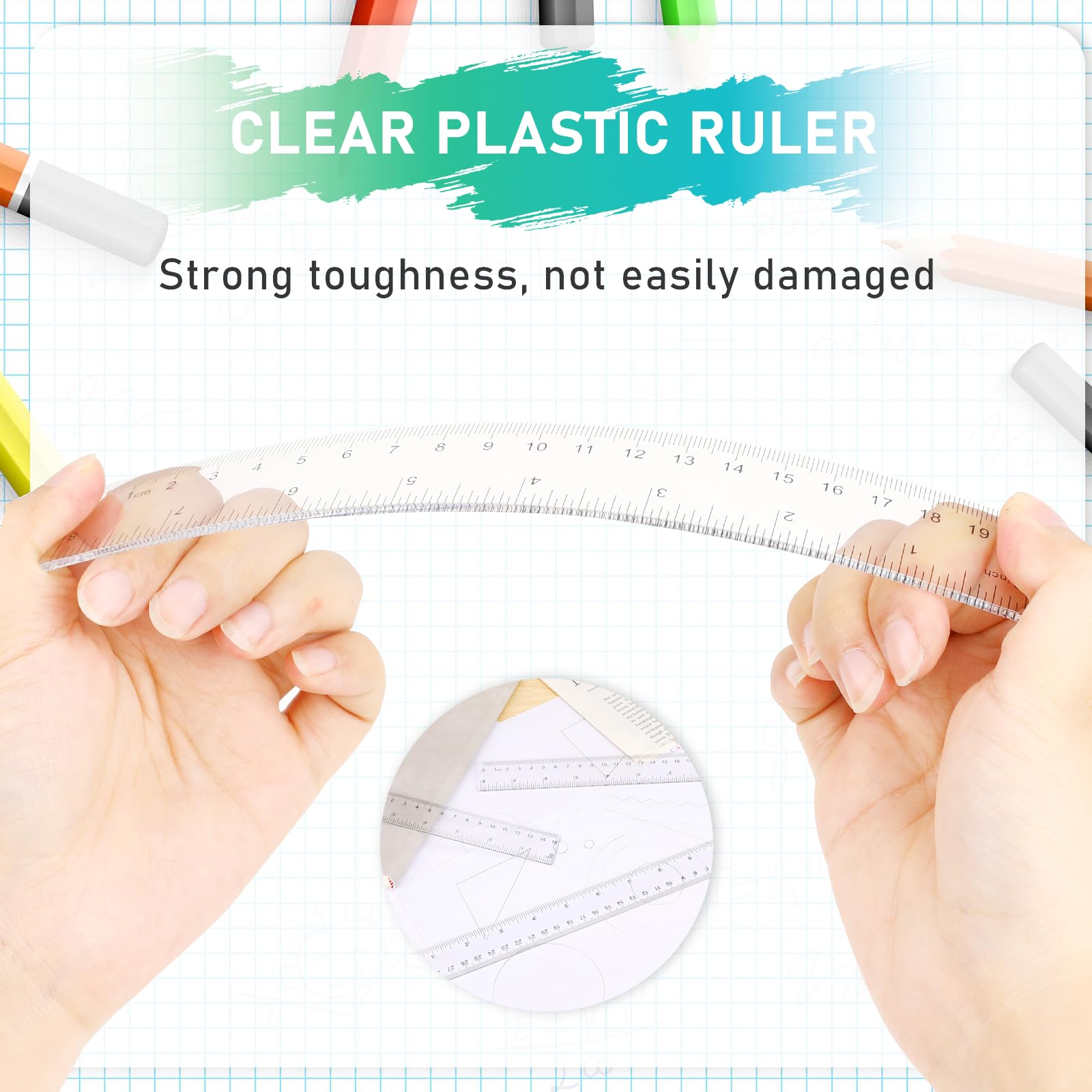 6 Pack 6 Inch 8 Inch 12 Inch Ruler Set Plastic Straight Ruler Transparent Measuring Tool Acrylic Clear Ruler for School Office Student - Image 6