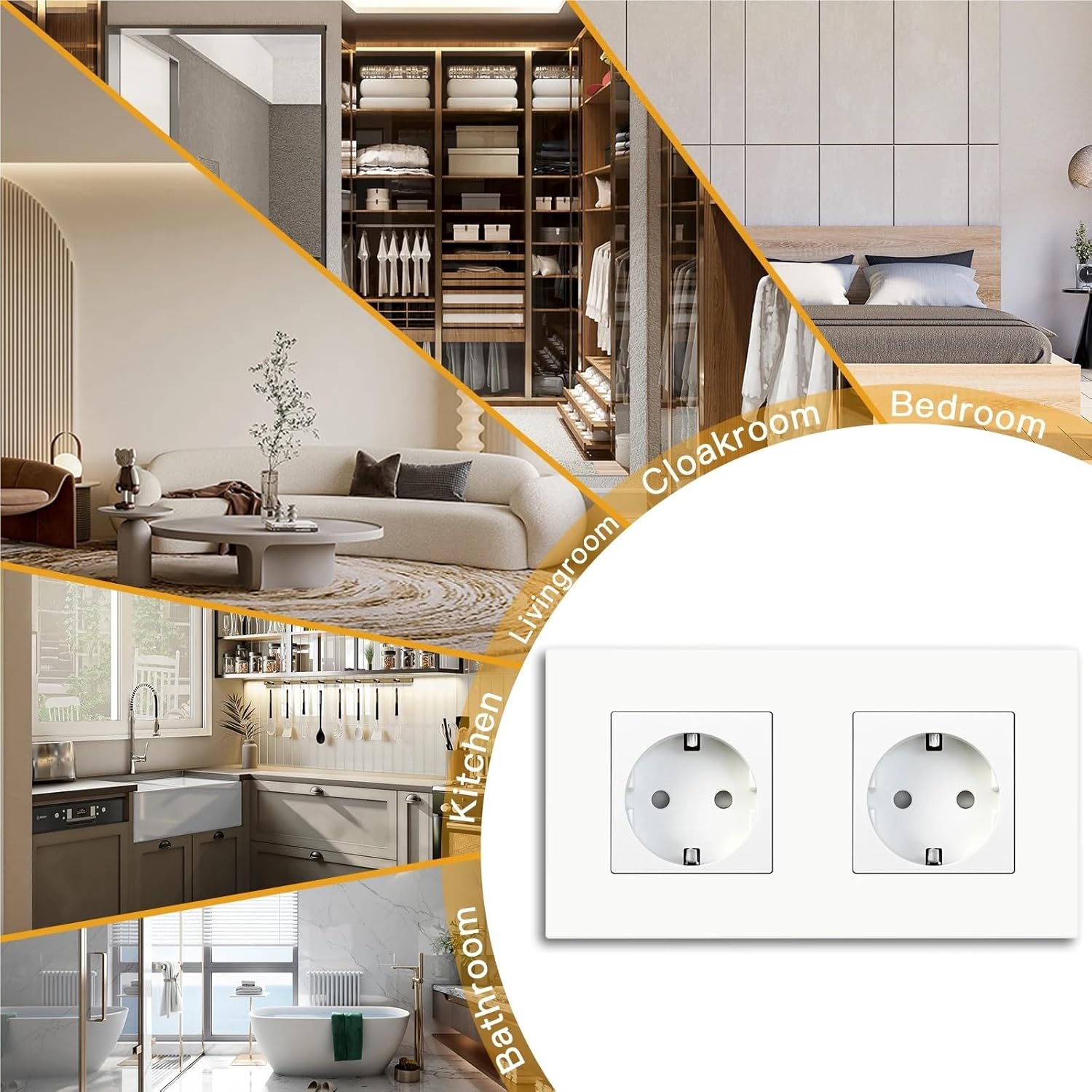 EU Standard Single Wall Power Socket Double Electrical Outlets White Black PC Plastic Panel Kids Protection 16A 110V-250V(Triple Black)