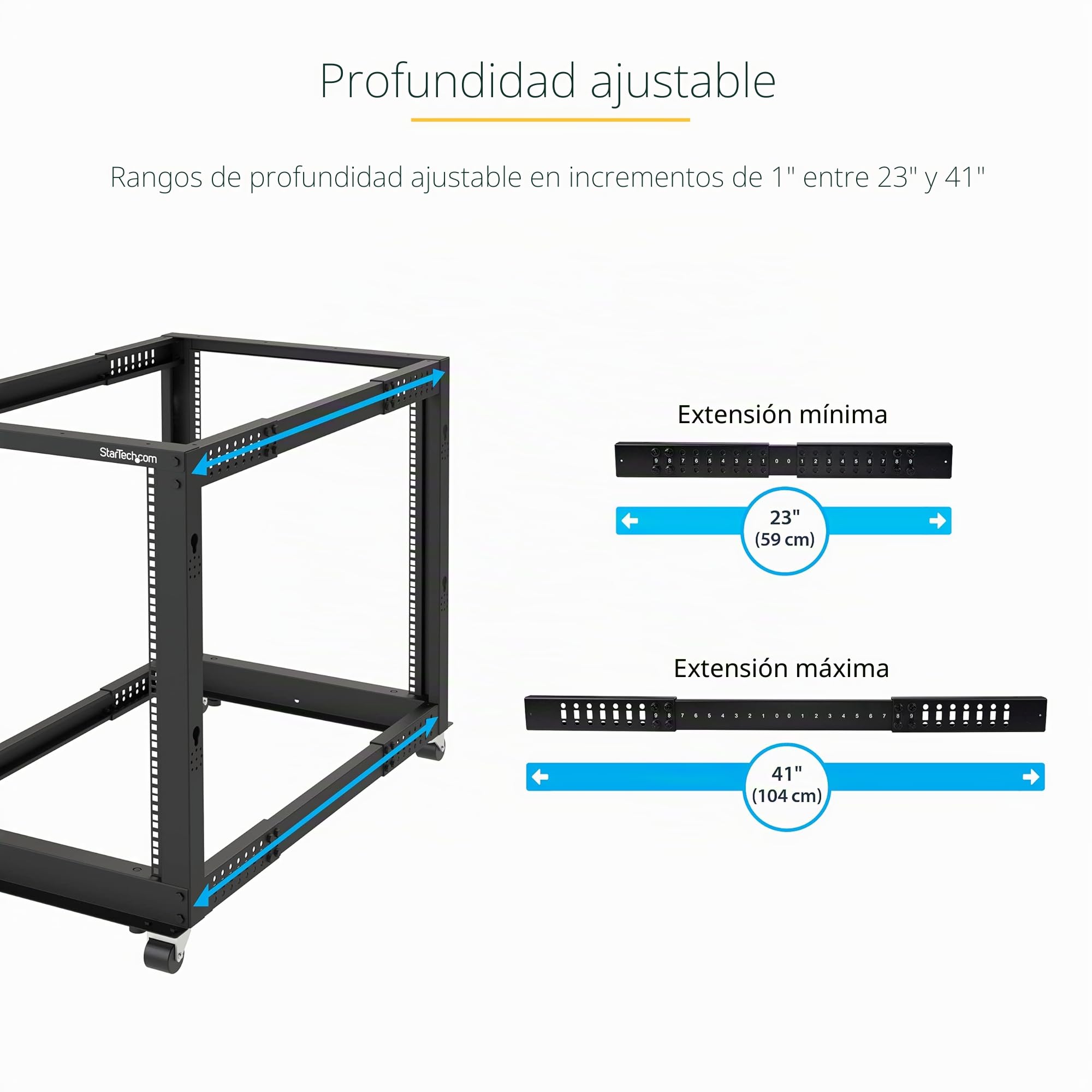 StarTech Rack Abierto 18U 4 Columnas 19in, Profundidad 101cm, Móvil, 544kg | Compatible con equipos informáticos, Cumple EIA/ECA-310-E, Tuercas jaula y tornillos incluidos
