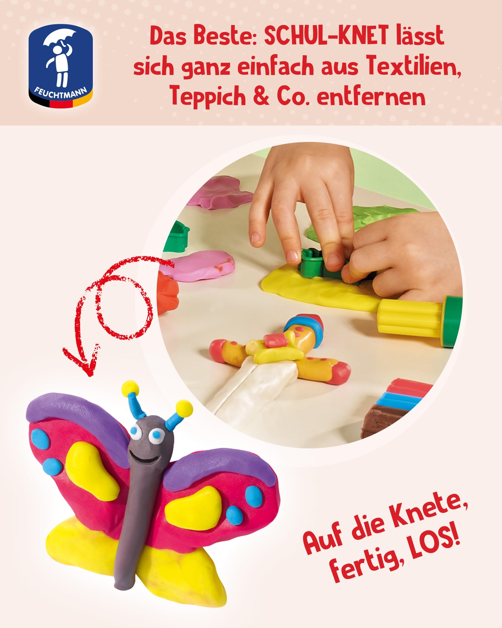 Feuchtmann SCHUL-KNET Basic + Lot de 10 pâtes à modeler pour enfants de 18 g avec outil de modelage | Pâte de jeu végétalienne sans gluten | Pâte à modeler non toxique