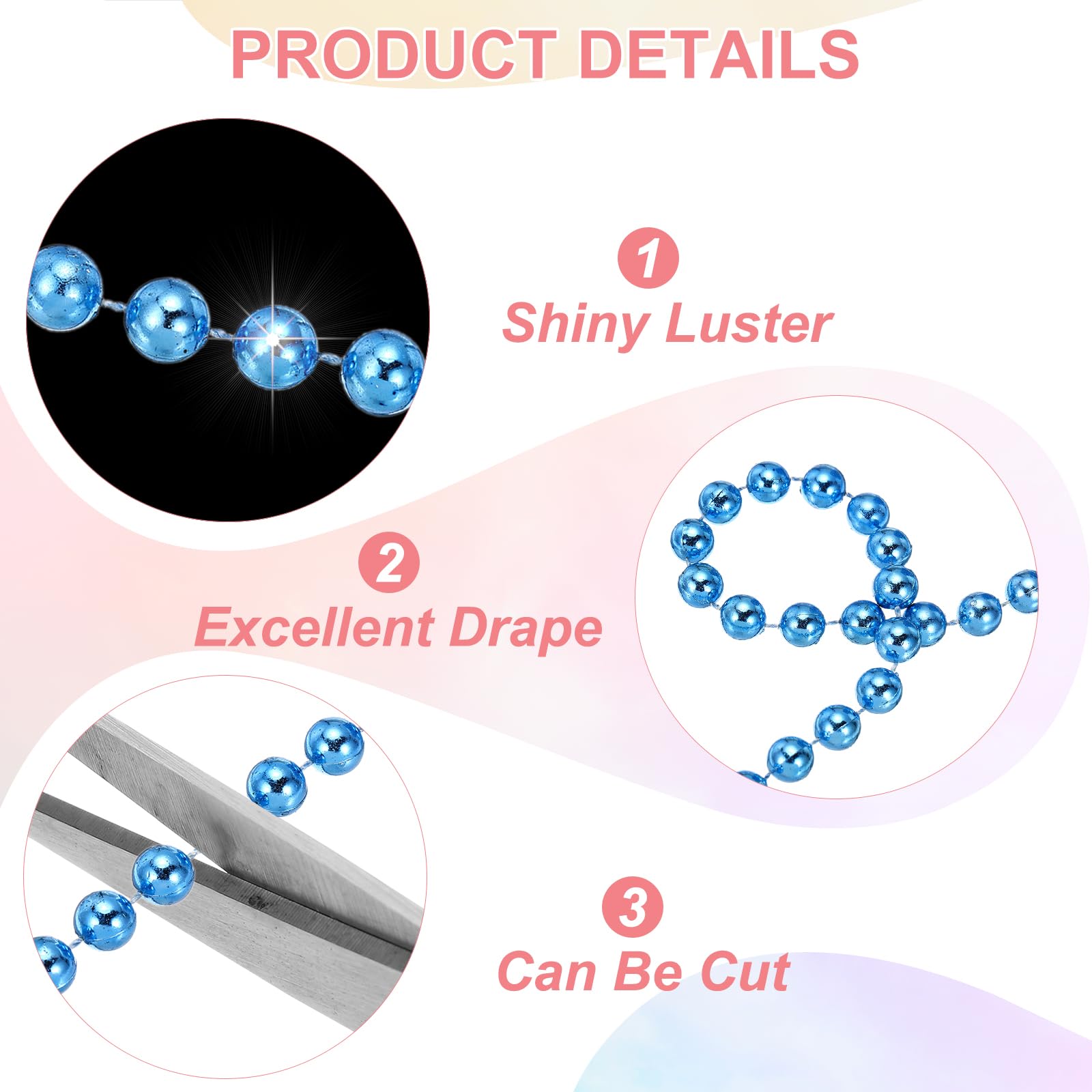 PATIKIL Guirlande de perles artificielles de 10 mm pour décoration de fête de mariage, arbre de Noël, loisirs créatifs, bleu