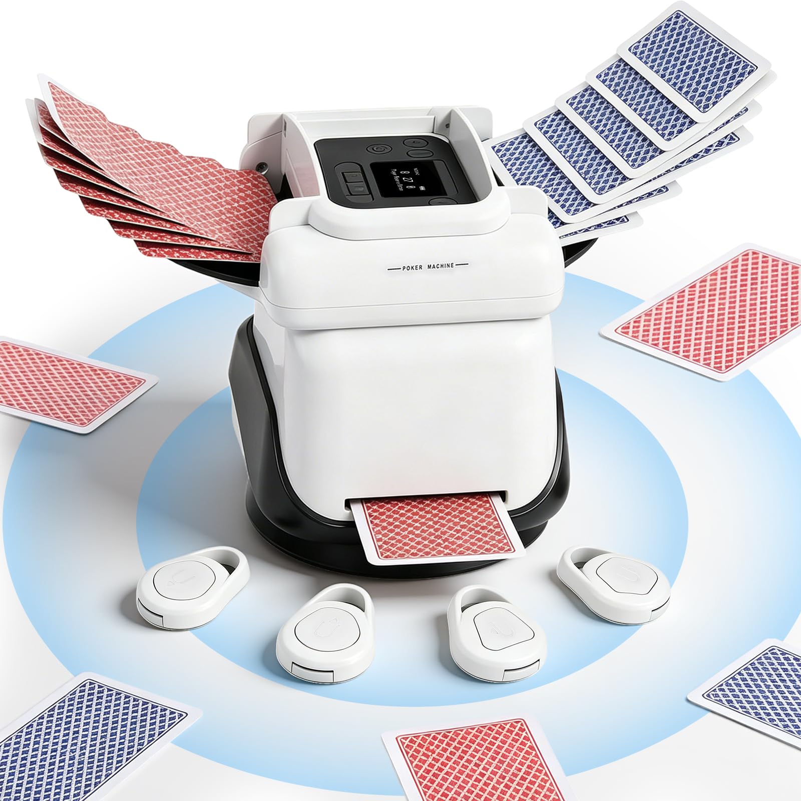 Mezclador y repartidor de cartas con giro de 360° para 1-4 barajas, mezclador y repartidor automático de cartas. Para 2-8 jugadores, con 4 mandos a distancia, recargable, silencioso, para póquer, UNO