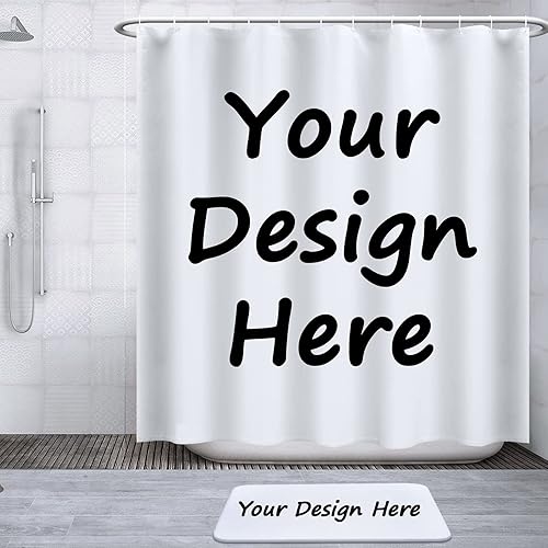 Livole Juego de 2 cortinas de ducha personalizadas con alfombra antideslizante, impermeable, con 12 ganchos, cortina de ducha personalizada para