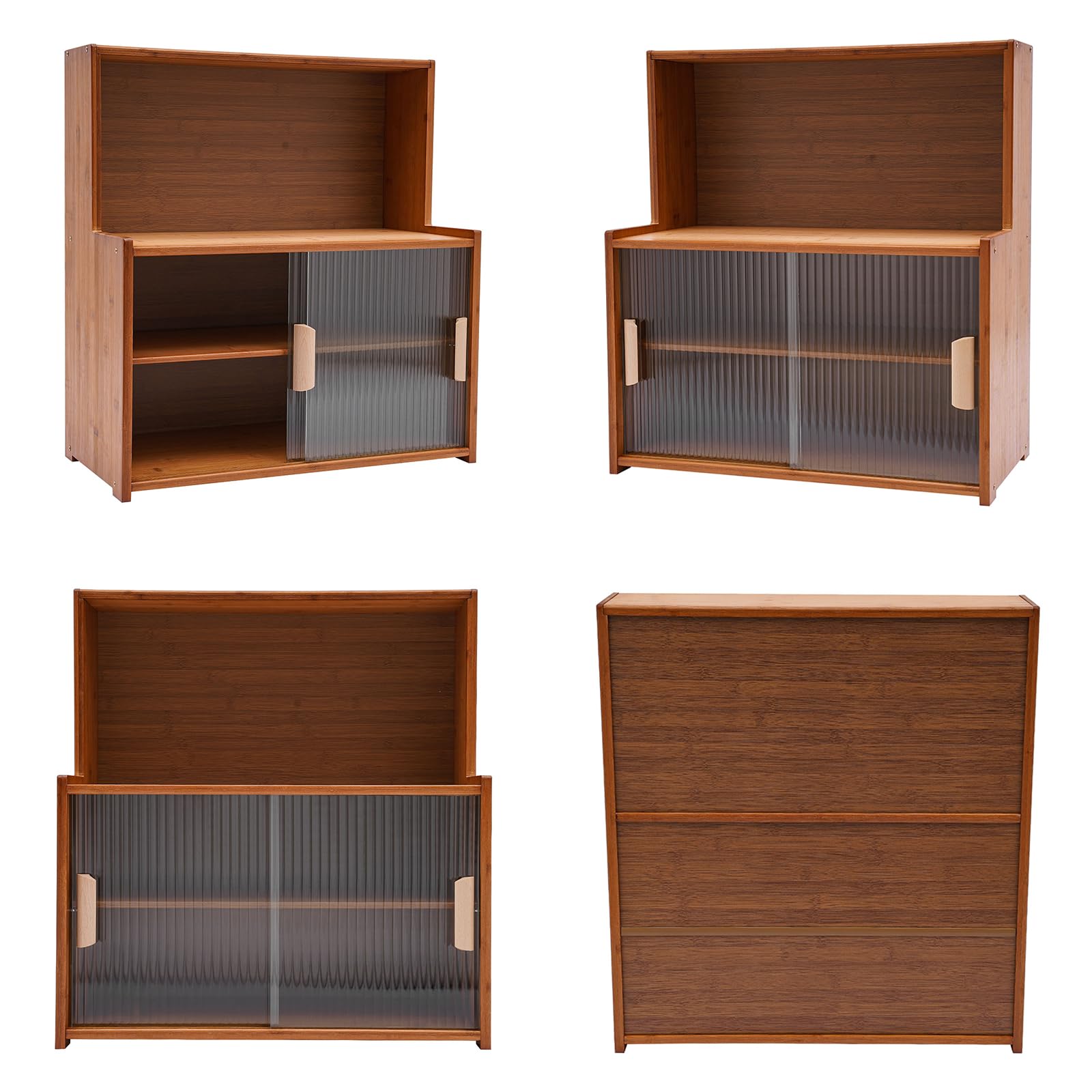 Scaffale da cucina a 4 ripiani, portaspezie in bambù con porta scorrevole in vetro, organizer da cucina per piano di lavoro di spezie, oli, bicchieri e bottiglie, marrone scuro, 55 x 28 x 61