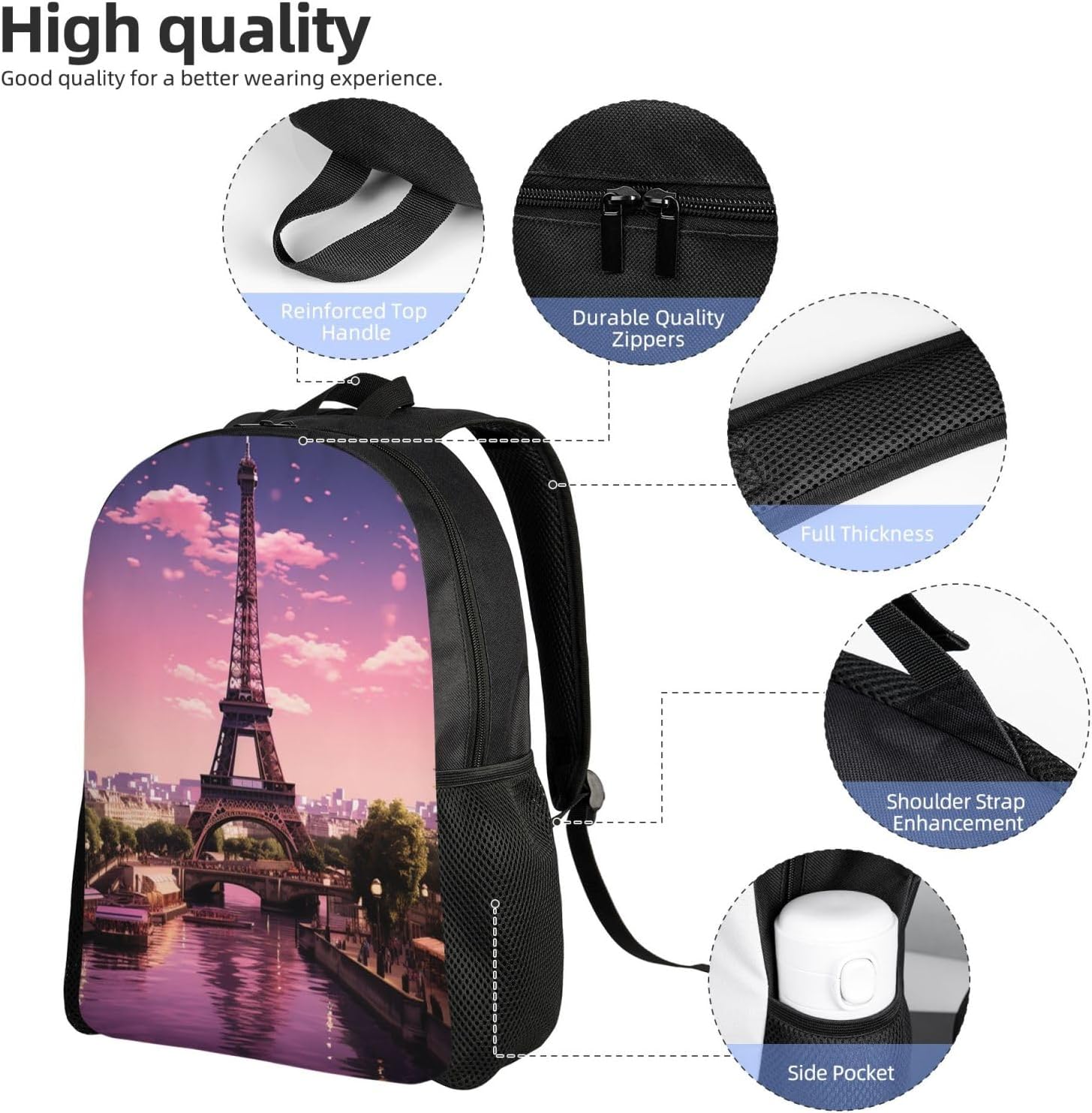 Travel Backpack Eiffel Tower Paris Carry on Backpack Lightweight Business 16inches Laptop Backpack for Men Women