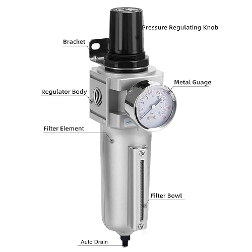 Miniatura 9 de NANPU Filtro de partículas de grado industrial y regulador de aire, cuenco de metal, adecuado para pintura en aerosol (12 pulgada NPT, drenaje