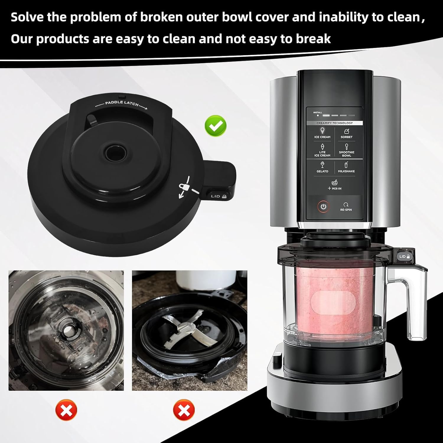Couvercle De Bol Extérieur Compatible Ninja Creami NC301 - Remplacement Étanchéité Parfaite (Sans Paddle) - Moyen F1