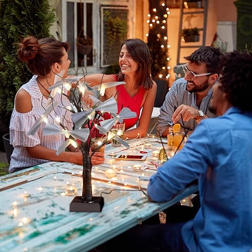 Miniatura 4 de 2 soportes de regalo para árbol de dinero, 17 pulgadas, 1.5 pies, árbol de abedul de mesa iluminado con luces LED con 24 clips, árbol de tarjetas de