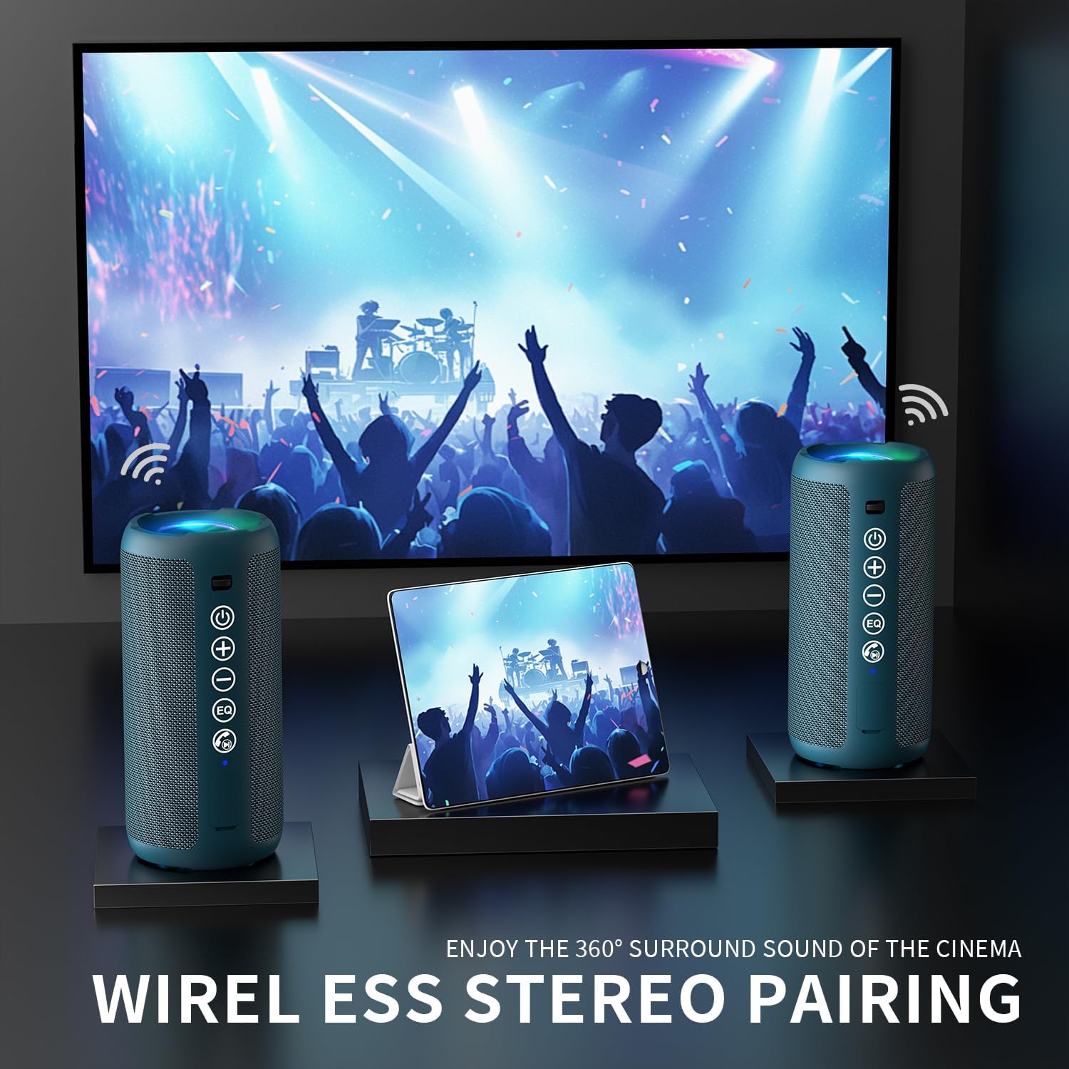 Ortizan Portable Bluetooth Speaker: IPX7 Waterproof, 24W Loud Sound, Deep Bass, Bluetooth 5.3, LED Lights, Wireless Stereo Pairing, 30H Playtime, for Home/Outdoor/Party/Beach, Birthday Gift (Blue) - Image 3