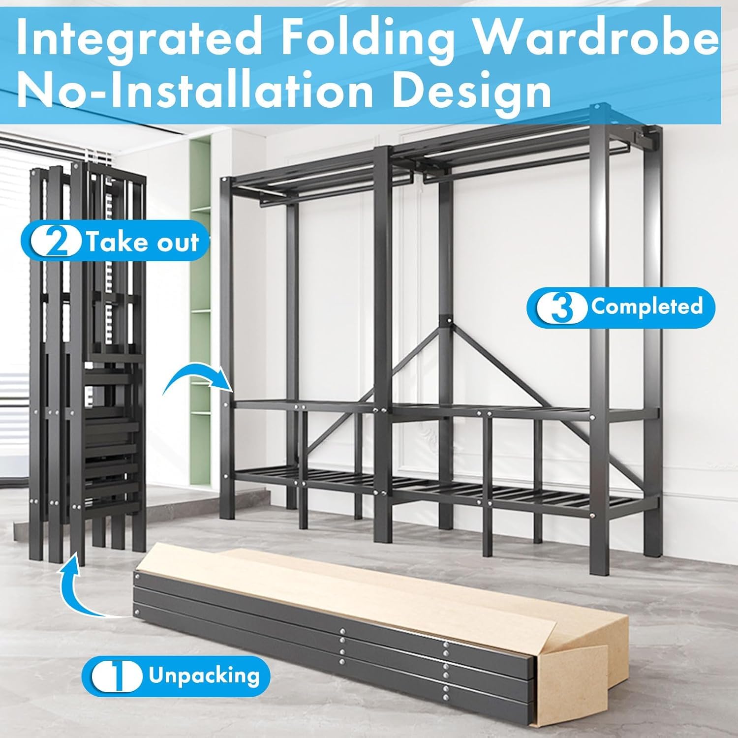150cm Stoffschrank Tragbarer Kleiderschrank mit Abdeckung, 500kg, Faltbarer Kleiderschrank mit Kleiderstangen, Faltschrank mit Reißverschluss, Stoffschrank für Schlafzimmer (A, 150 x52 x170cm)