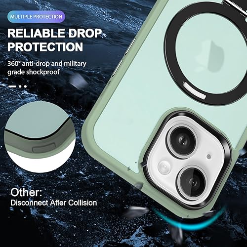 Miniatura 2 de Anillo magnético diseñado para iPhone 15 Plus 2023, compatible con MagSafe con soporte y soporte de anillo, funda de grado militar a prueba de