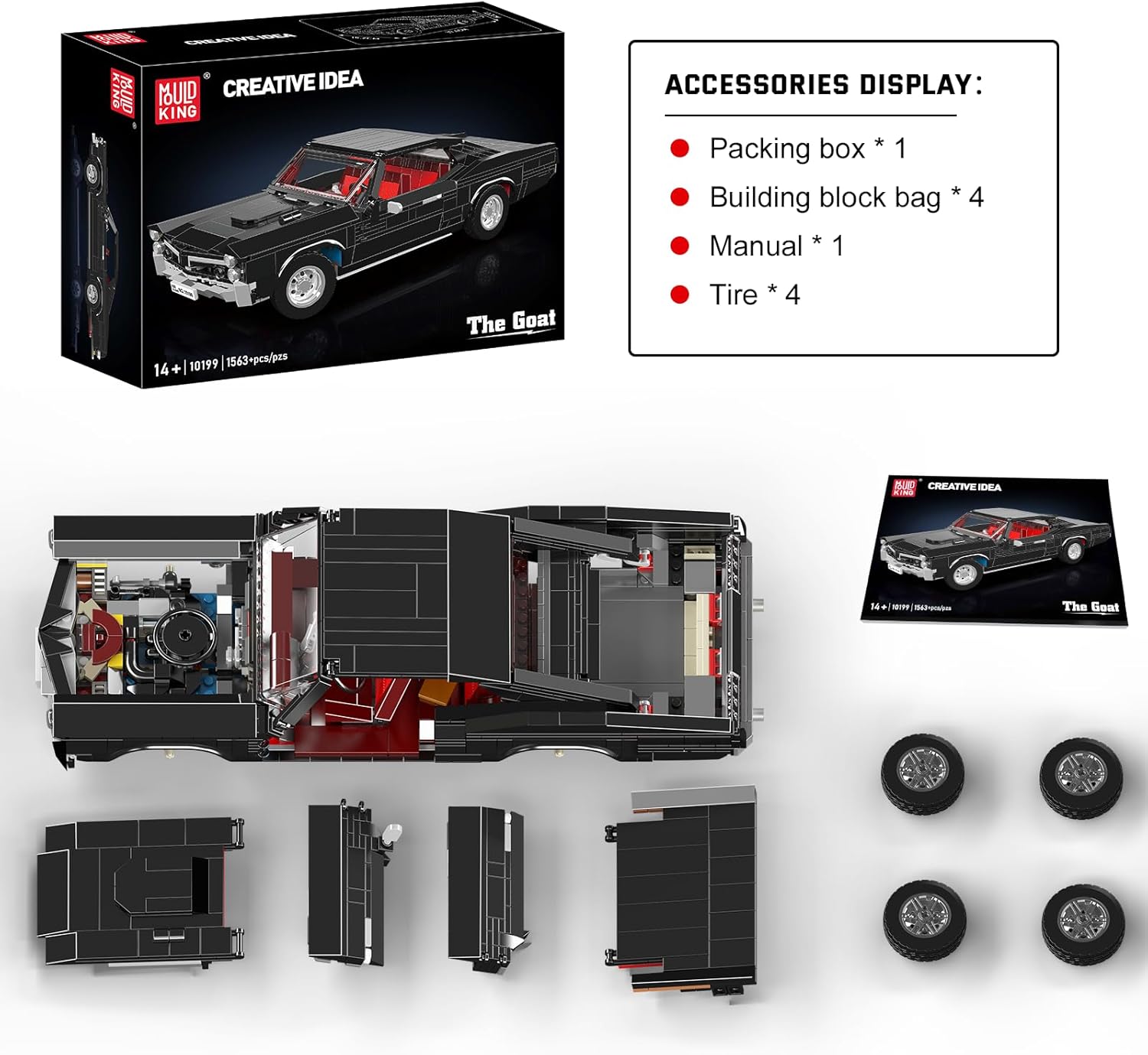 Mould King 10199 Sports Car Building Block Kits, MOC Classic Vintage Car Model Building Sets, Gift for Age 14+/Adult Collections Enthusiasts (1563+ Pieces, Static Version)