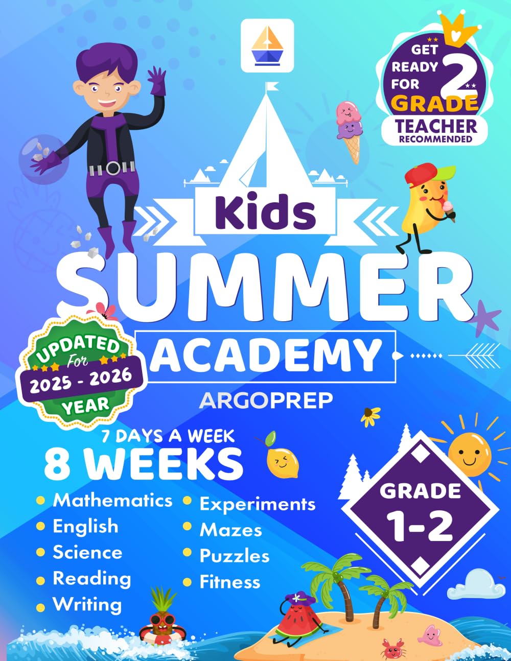 Kids Summer Academy by ArgoPrep - Grades 1-2: 8 Weeks of Math, Reading, Science, Logic, Fitness and Yoga | Online Access Included | Prevent Summer Learning Loss