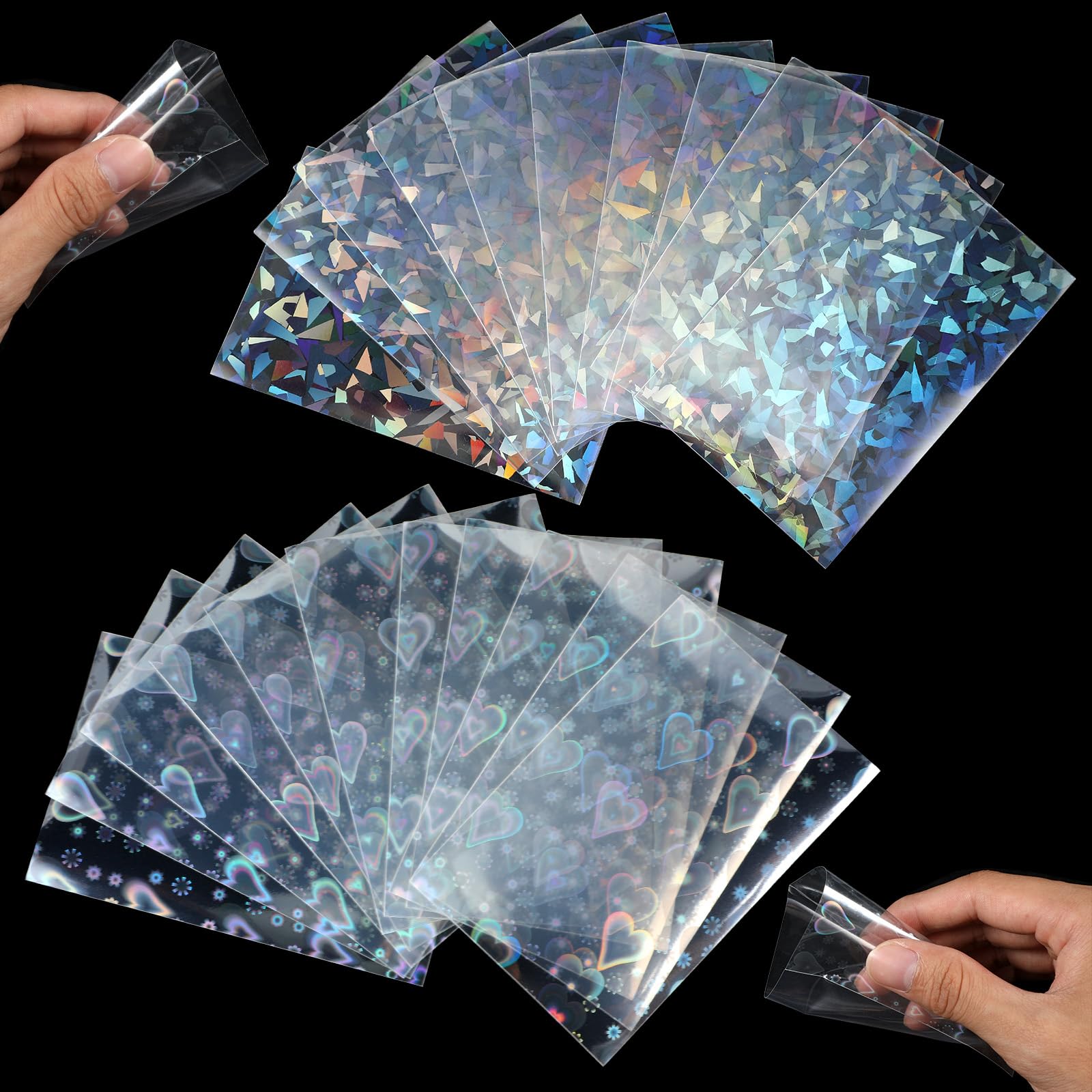 Photo 1 of 100Pcs Photocard Sleeve Holographic Photo Card Sleeves Laser Flashing Love Heart Shape Transparent Waterproof Card Protective Cover for Photo Cards
