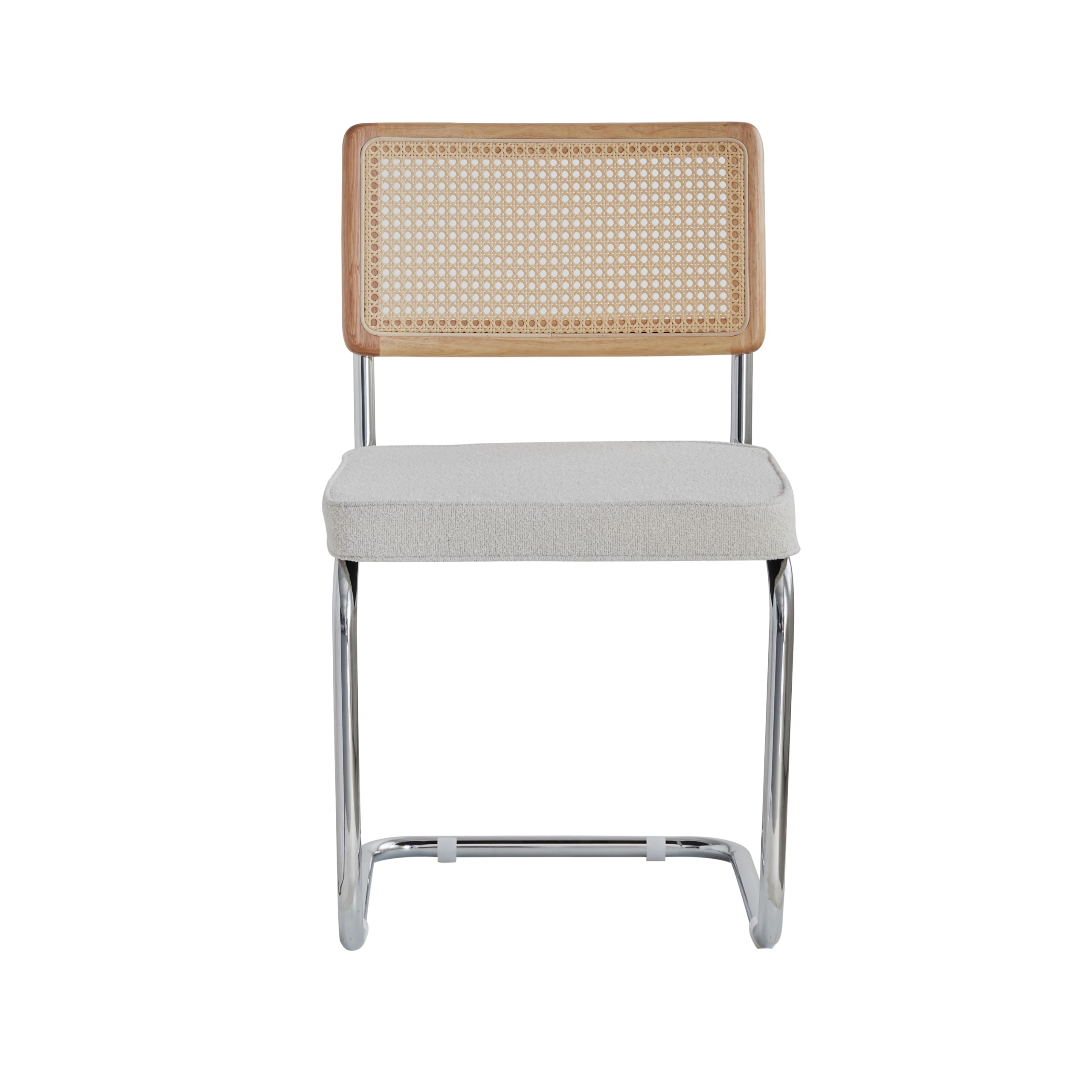 GrandCA HOME Set di 4 Sedie da Pranzo con Schienale in Canna Naturale e Base in Acciaio Cromato, Sedie da Cucina Imbottite in Rattan,Bianco