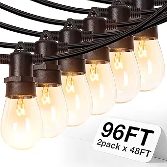 addlon 96 FT (2x48FT) Outdoor String Lights Commercial Grade Strand 36 Edison Vintage Bulbs 30 Hanging Sockets, ETL Listed Decorative Christmas Lights for Patio Garden
