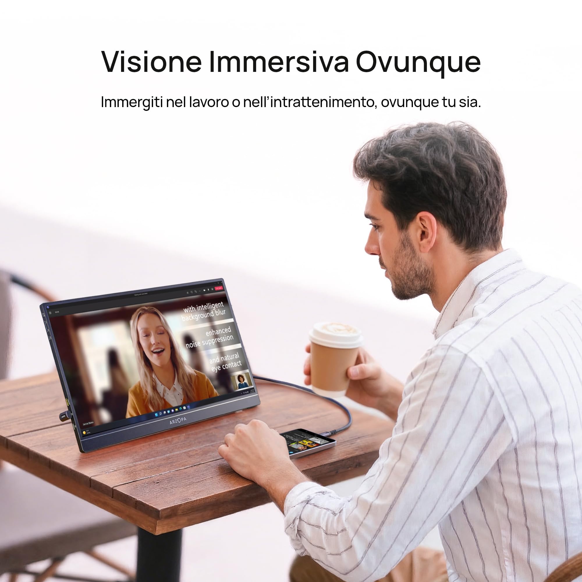 ARZOPA Monitor Portatile 16.1" IPS FHD 1080P HDR10 Ultra Sottile 9.3mm Altoparlanti Integrati Z1C