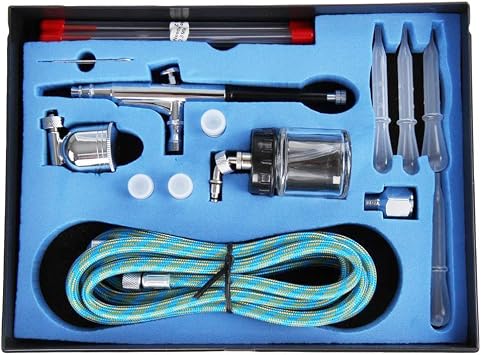 Timbertech Airbrush Kit With Compressor ABPST06 With 2 Basic Airbrushes for Hobby, Body Tattoo, Model Painting, Automotive Graphic, Make-up (110-120V)