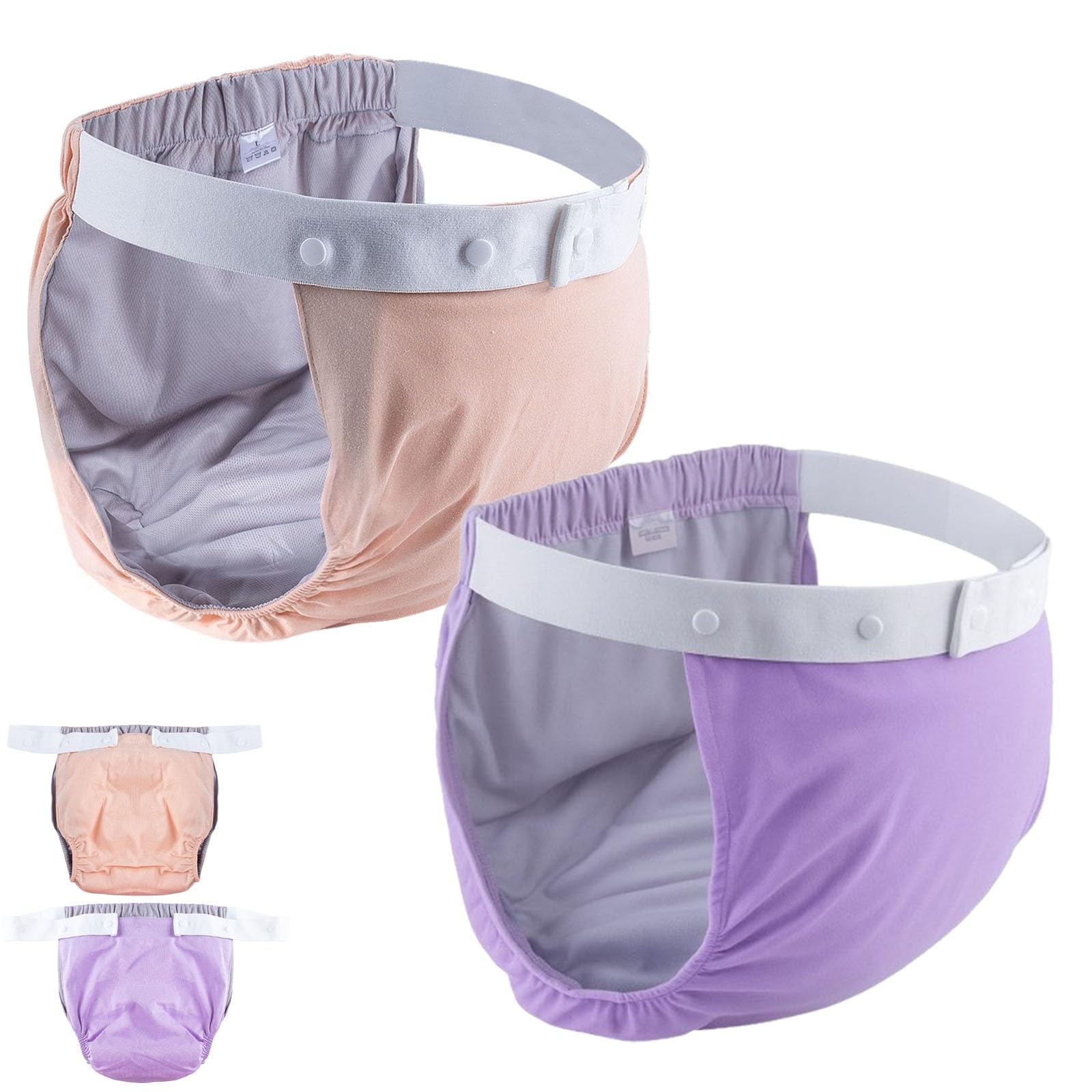 2 Stück Stoffwindeln für Erwachsene,Waschbar Baumwoll Höschen Inkontinenz Pants für Erwachsene Auslaufsichere Windeln Schützende Inkontinenz Unterwäsche(Orange+Purple,XX-Large)